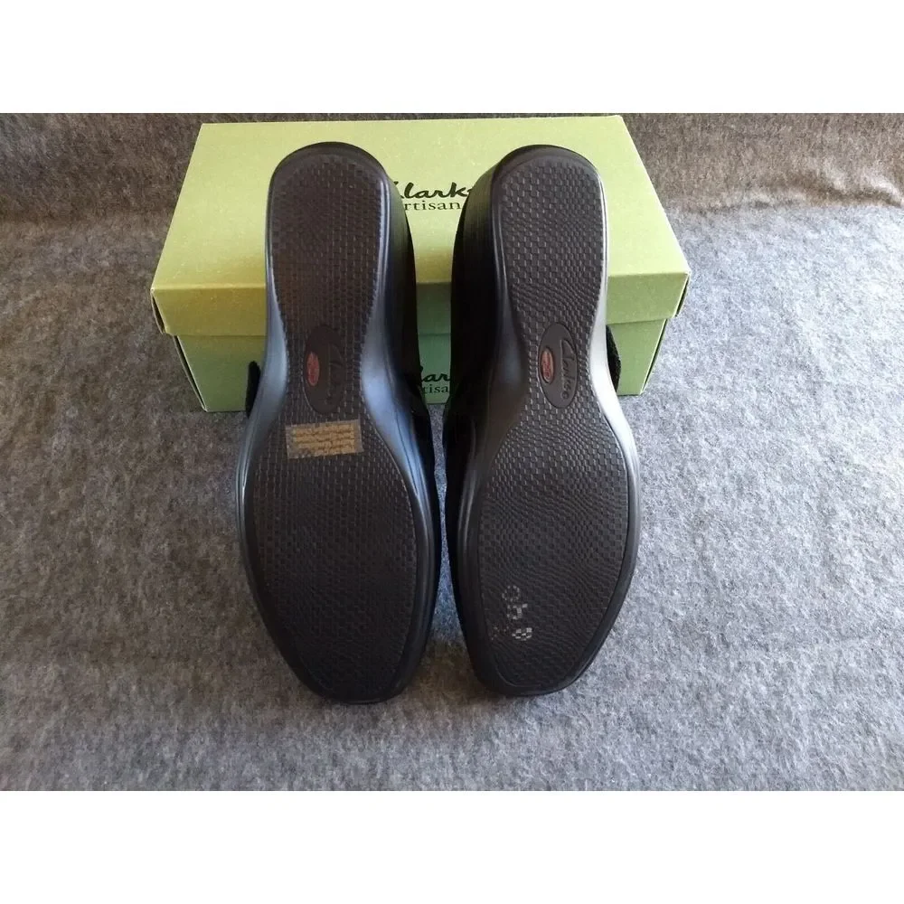 Clarks Artisan Black Suede Shoes Embrace Joy Wedge Women 9M Active Air NIB‎ NEW